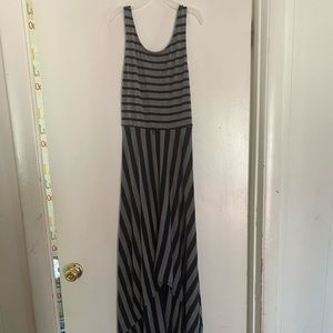Grey and Blue Striped High-Low Dress